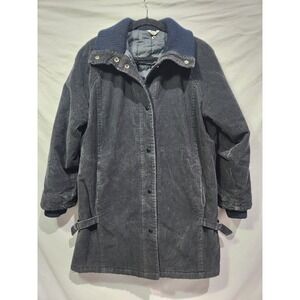 Unbranded‎ Black Corduroy Winter Coat Midlength Quilted Interior W Pockets LARGE